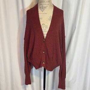 Free People Cozy Burgundy Button-Up Women's Sweater